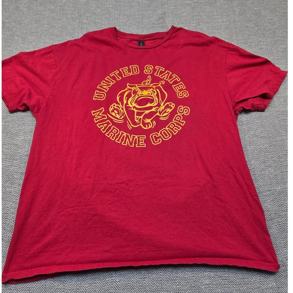 Gildan USMC United States Marine Corps Bulldog Graphic T-Shirt Red Mens 2XL